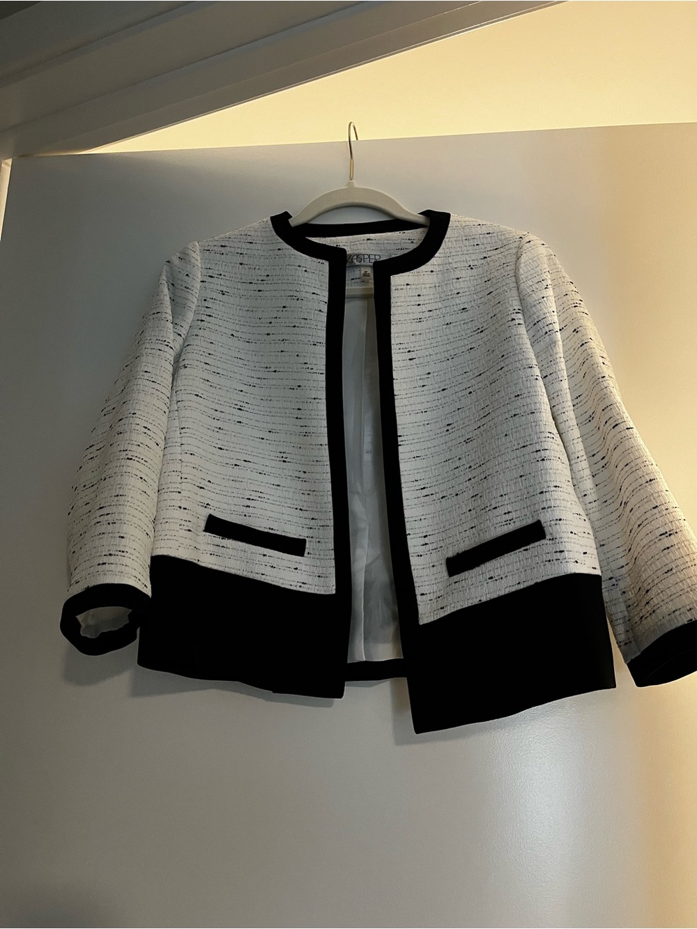 Kasper White Tweed Jacket with Black Trim